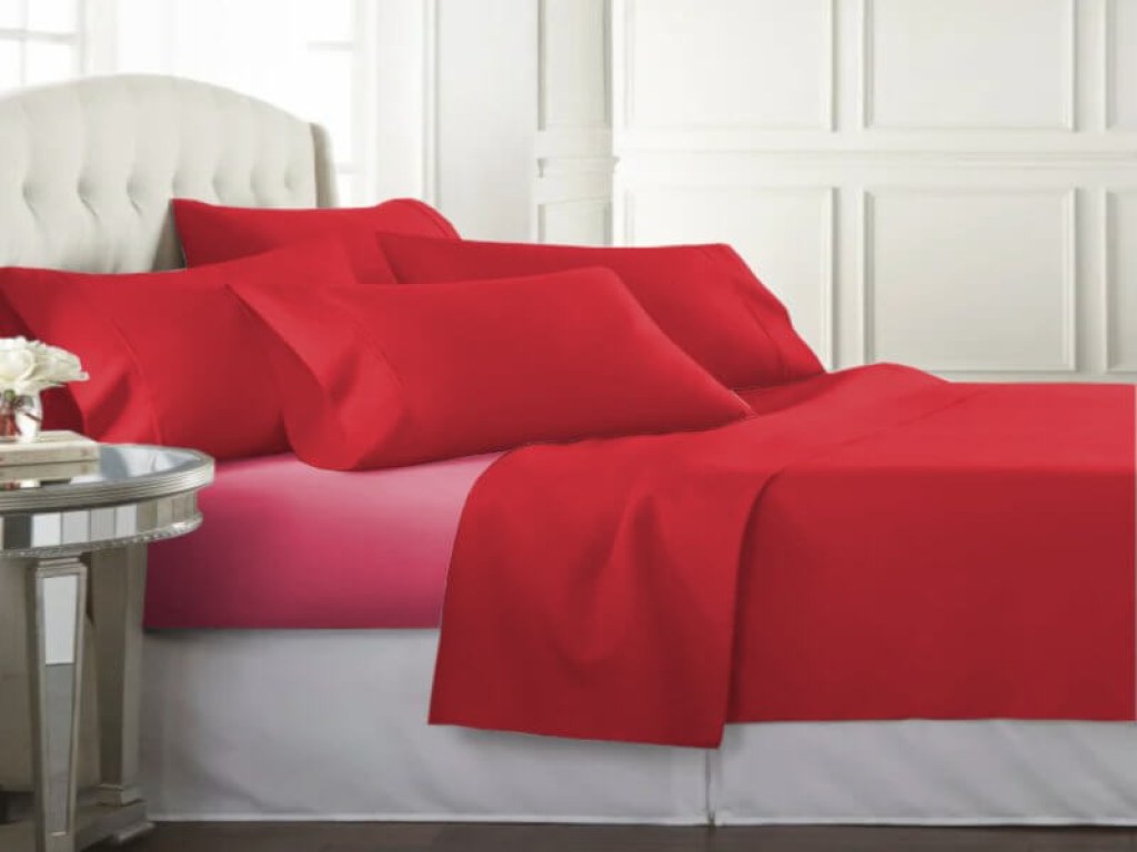 Σετ Σεντόνια Βαμβακοσατέν 250 Κλωστών Κόκκινο-Κοραλί Γαρύφαλλο | Γαρύφαλλο - Λευκά Είδη